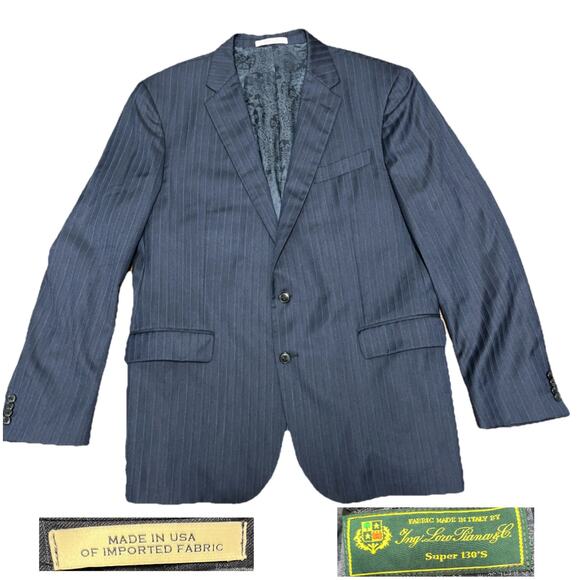 Loro Piana Joseph Abboud Men Sports Coat Blazer 46L Super 130s Wool Navy USAMade - Picture 1 of 11